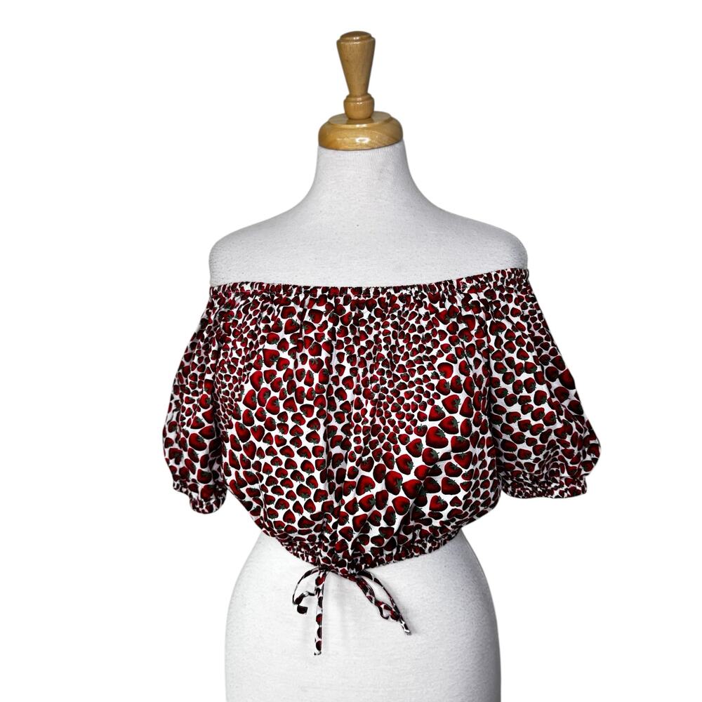 J.CREW Cinched-waist cropped top in strawberry swirl cotton poplin Size Small - Picture 2 of 8